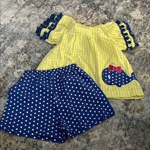 Yellow and Blue Kids Matching Set with Whale Design